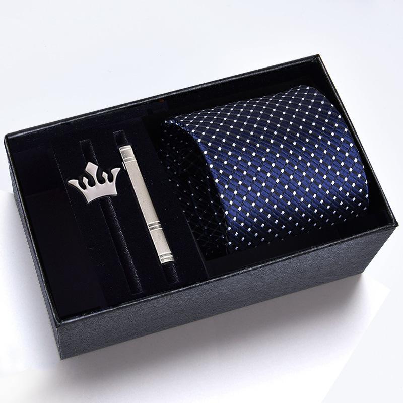 Gift Box Men'S Tie Four-Piece Set, Can Add Formal Business 8Cm Striped Black Wedding Groom