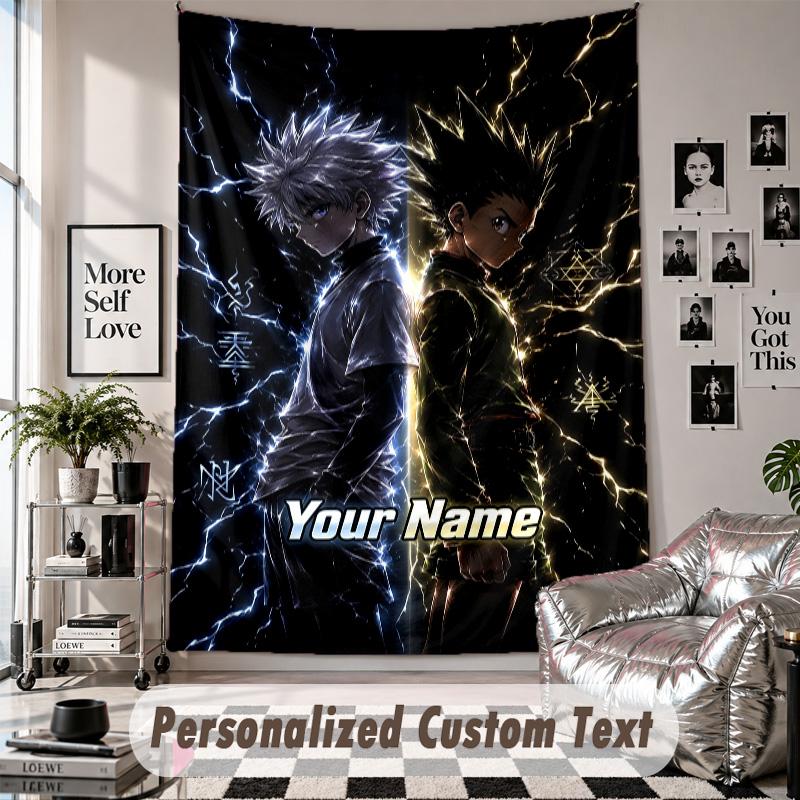 Wall Hanging Tapestry With Custom Name & Text, Hunter × Hunter Decorative Tapestry For Bedroom
