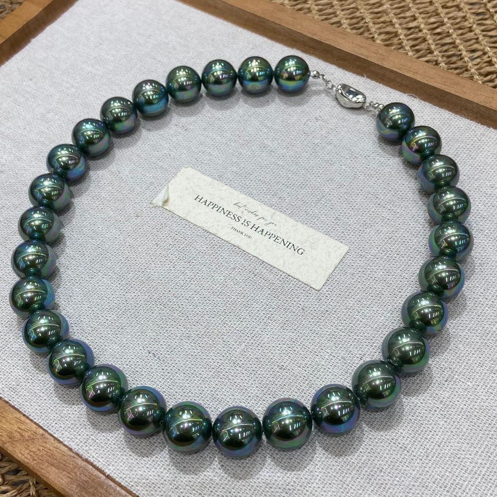 Elegant 14M Turquoise Perfect Round Bead Tahitian Necklace Female French Morandi Mermaid Ji Clavicle Chain