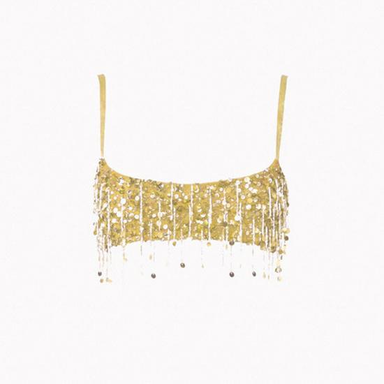 

2025 Slim Sequin Tassel Spaghetti Strap Skirt Set - Chic Fashion for Girls M