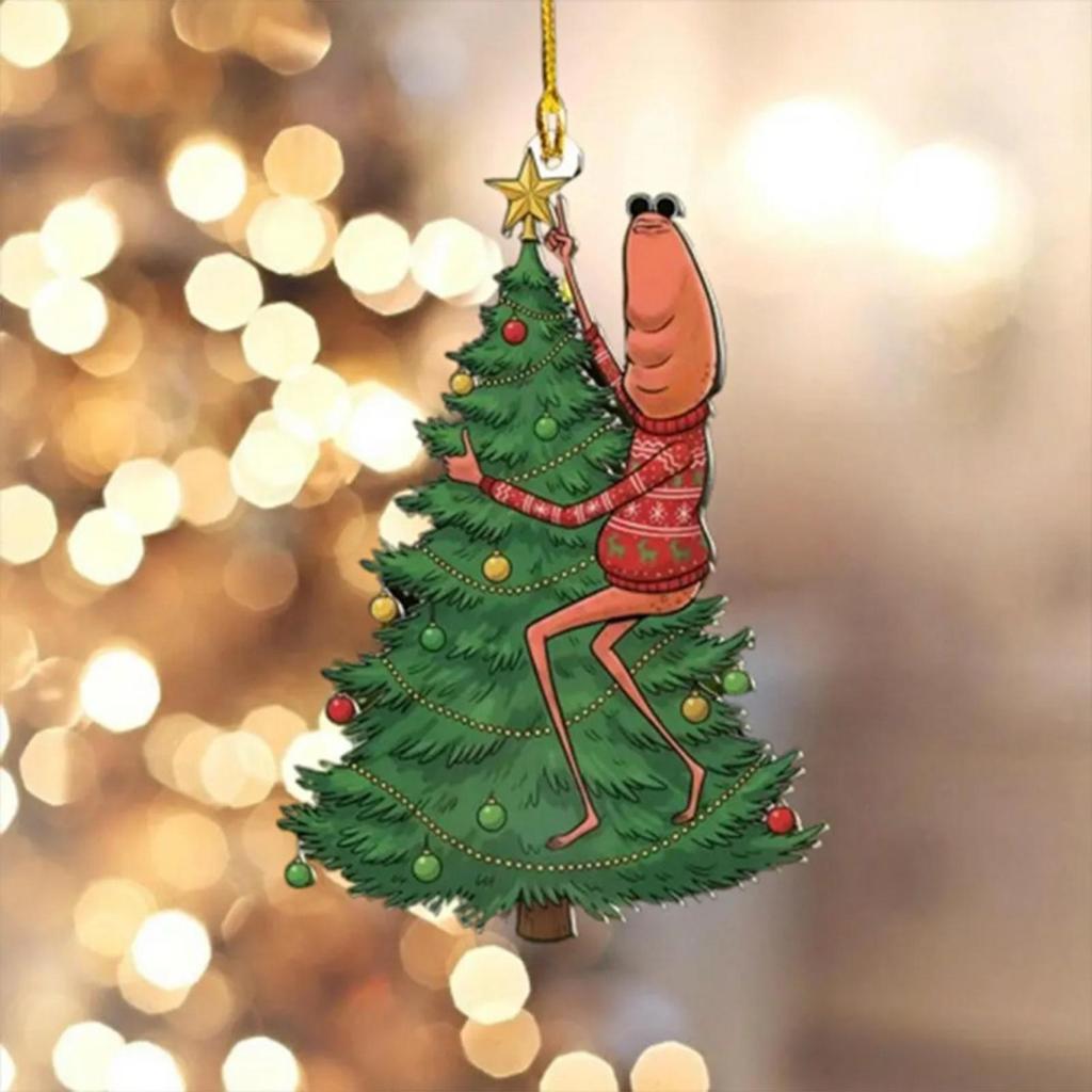 Christmas Festival Christmas Tree Pendant Fun Worm Christmas Pendant Creative Single sided Acrylic Hanging Pendant for Wall