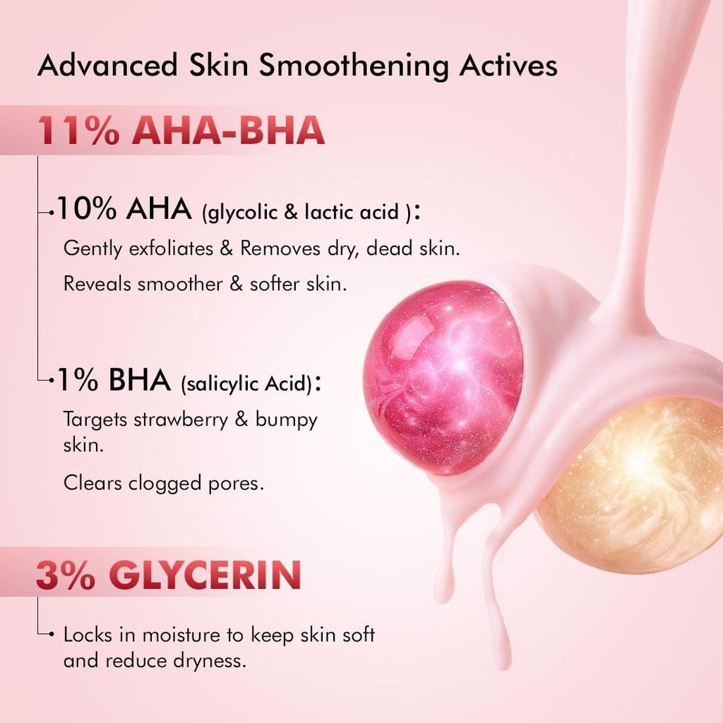 mCaffeine 11% AHA BHA Strawberry Body Lotion 200ml for Smooth Skin, Hydration & Juicy Fragrance, Men & Women