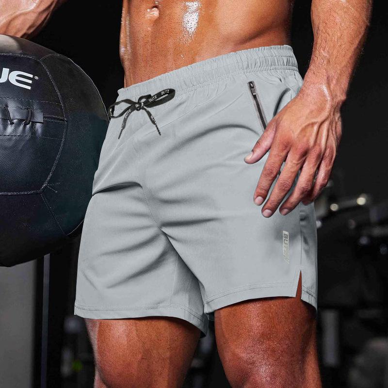 Vortex Wear Heren Sneldrogende Sportsbroek met Ritszakken, Lichtgewicht Ademende Atletische Trainingsshorts voor Hardlopen Training Fitness S lichtgrijze kleur