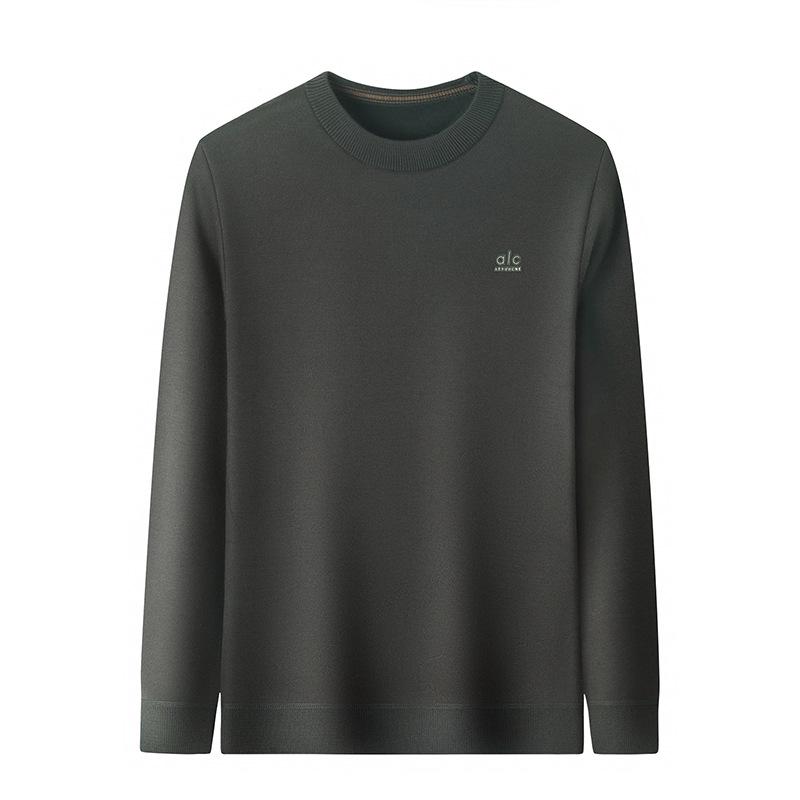 Men's 2025 Pullover Hoodie: Thickened Velvet, Solid Color, Round Neck Knitwear for Middle-Aged and Elderly Men