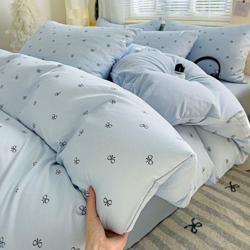 Class A Maternal And Infant Grade Knitted Cotton Double-Layer Yarn Four-Piece Set Simple Floral Bed Sheet Quilt Cover Dormitory 3Pcs Set Factory