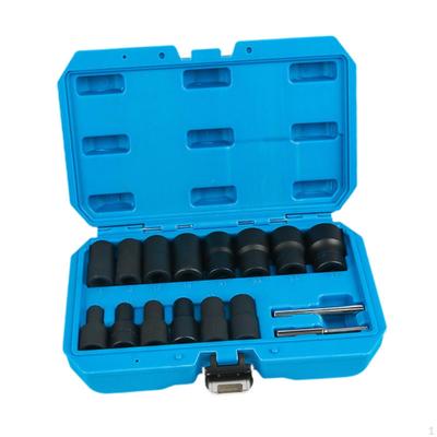 16Pcs Damaged Bolt Extractor Set Easy Out with Rods Storage Box 1/2 Drive Extraction Socket