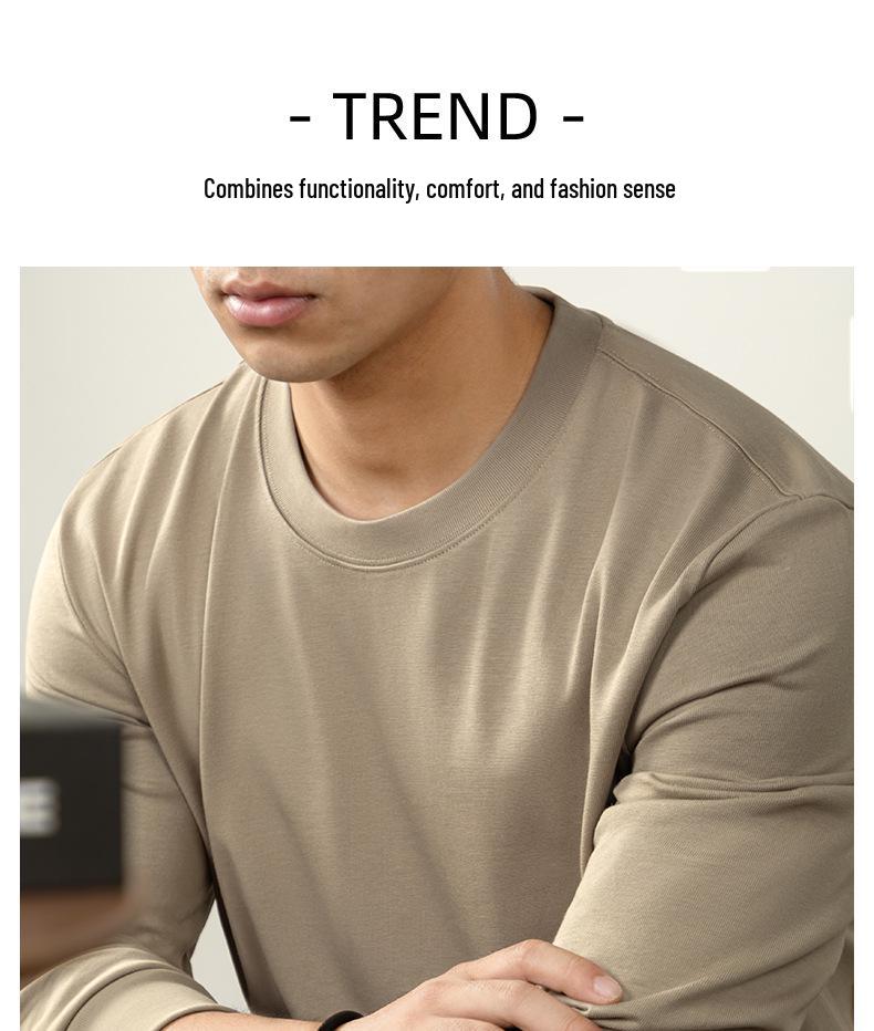 Men's Autumn/Winter Long-Sleeve Crew Neck T-Shirt - 320G Heavyweight Xinjiang Long-Staple Cotton, Loose Fit, Solid Color
