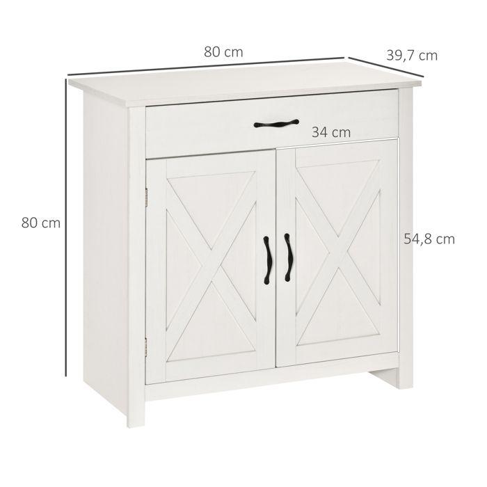 Buffet - HOMCOM - tiroir, 2 portes de grange et étagère réglable - MDF et panneau de particules - 80 x 39,7 x 80 cm - blanc