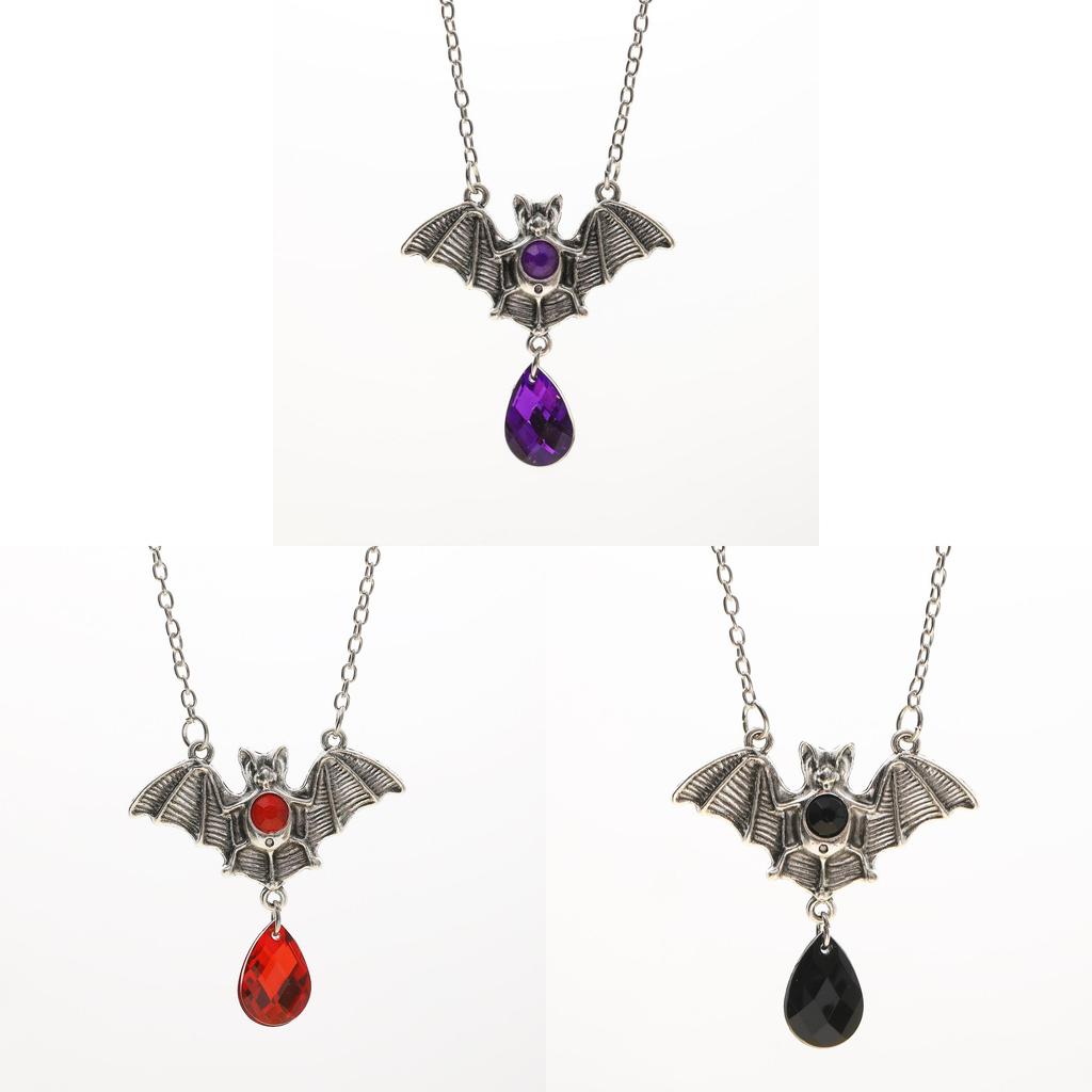 Vampire Bat Gothic Silver Necklace With Cross Chain For Halloween Party Decor