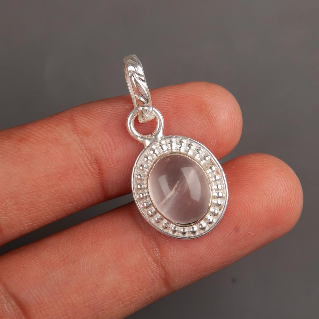 Natural Rose Quartz Gemstone 925 Sterling Silver Handmade Jewelry Pendant 1.20" PP-7-29