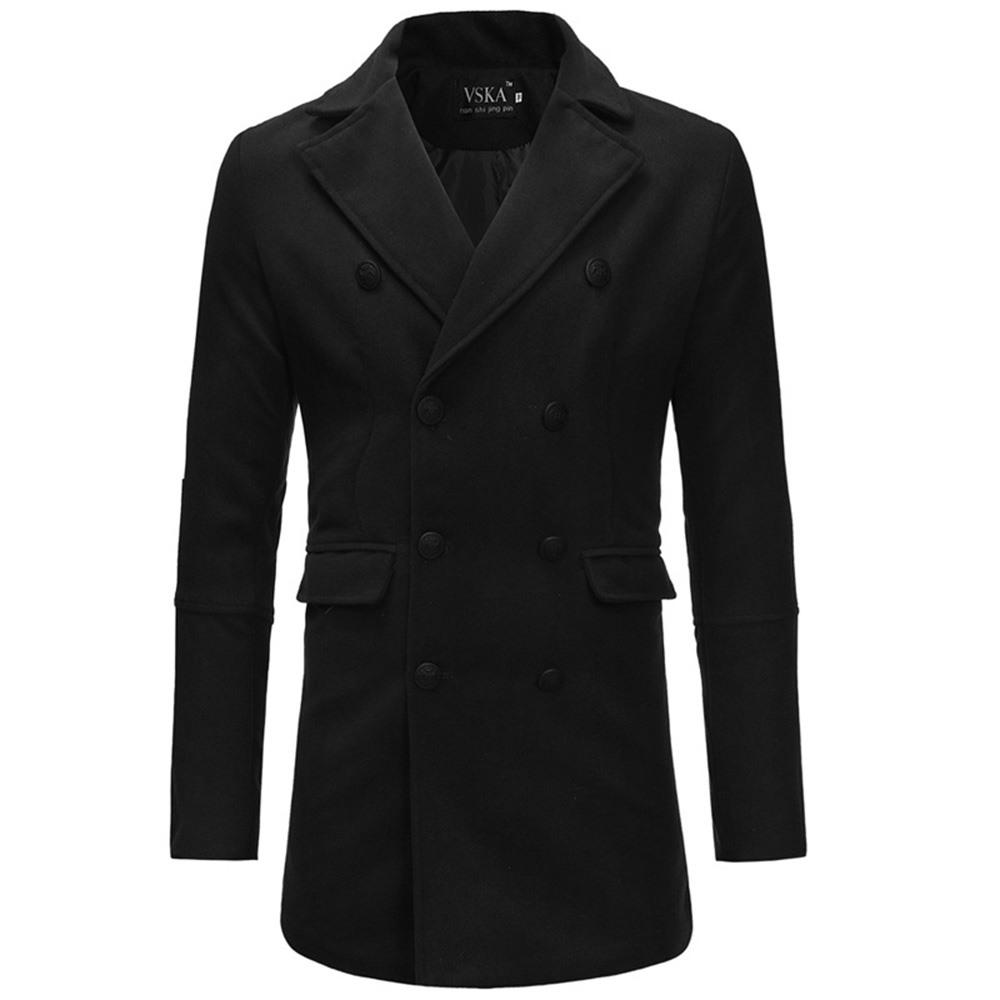 Vska Mens Woolen Windbreakers Single Breasted Stand Collar Jacket