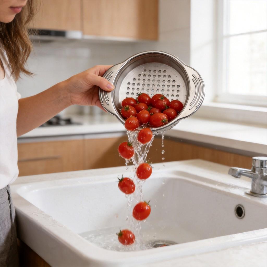 Stainless Steel Mini Draining Basket With Dual Handles For Kitchen Food Prep And Oil Drainage