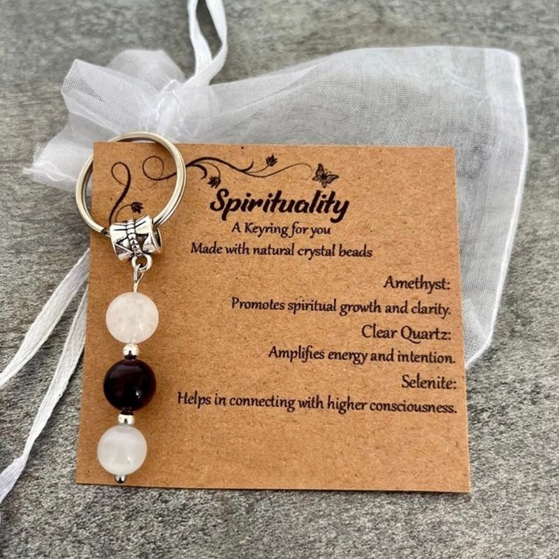 Sister Birthday Gift Set Agate Stone Keychain With Sentimental Message Card and Beaded Bracelet for Women