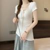 Summer Short Sleeve Women's Solid O-Neck irregular Pullovers korean Lace ribbon t-Shirts y2k Tops Female Slim pure cotton Tees