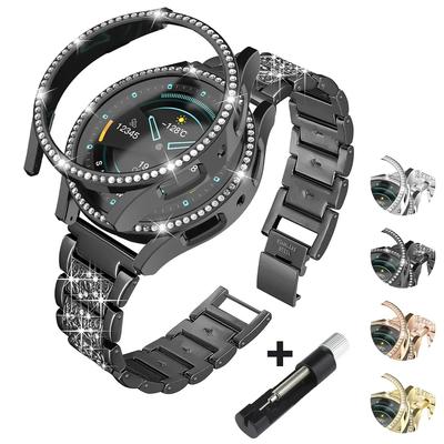 Metalowy Pasek+Etui dla Samsung Galaxy Watch7 6 5 4 40mm 44mm Pasek Kobieta Stal Nierdzewna Bransoleta z Diamentami i Osłona Bumper Akcesoria