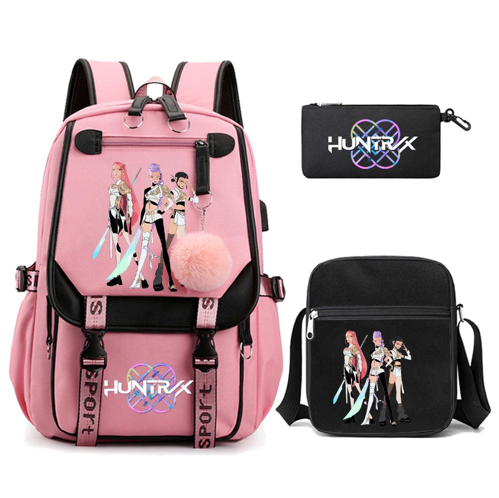 3 szt./zestaw K-pop Demon Hunters Plecak z nadrukiem z torbą na ramię piórnik dla nastolatka dziewczyny chłopca tornister dużej pojemności torba podróżna prezent dla dziecka plecak