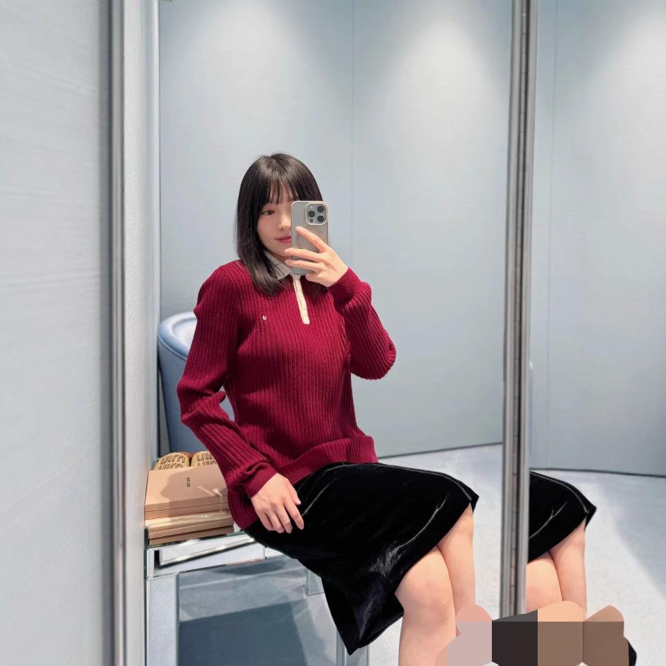 

Nanyou Women s High-Quality Preppy Style Knit Polo Sweater Medium червоний