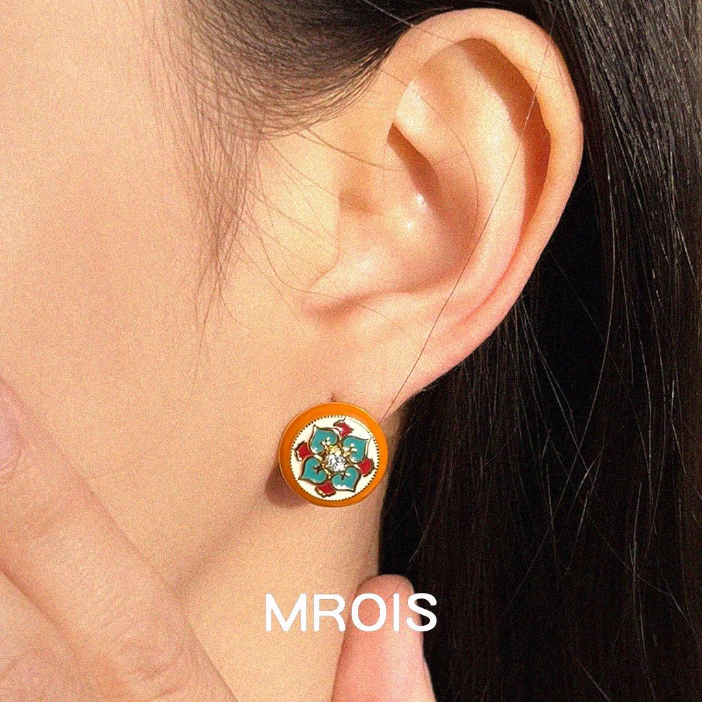 Vergoldete Retro Cloisonné Emaille Blumen Ohrstecker - Ethnisch Geometrisches High-End Design.