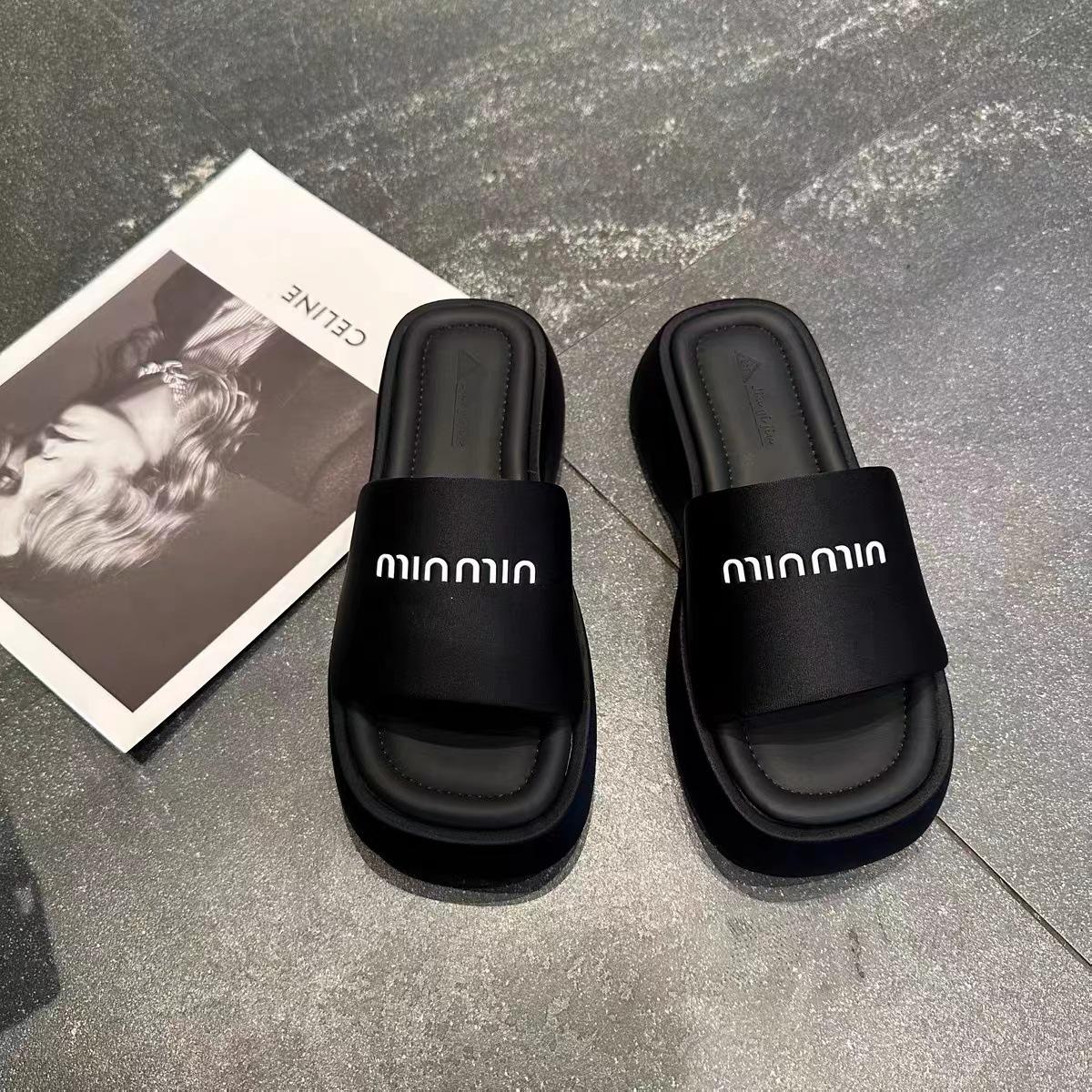 

Platform slippers women s new lightweight and comfortable one-word sandals to increase the height of casual wedge heel muffin shoes 35 чёрный