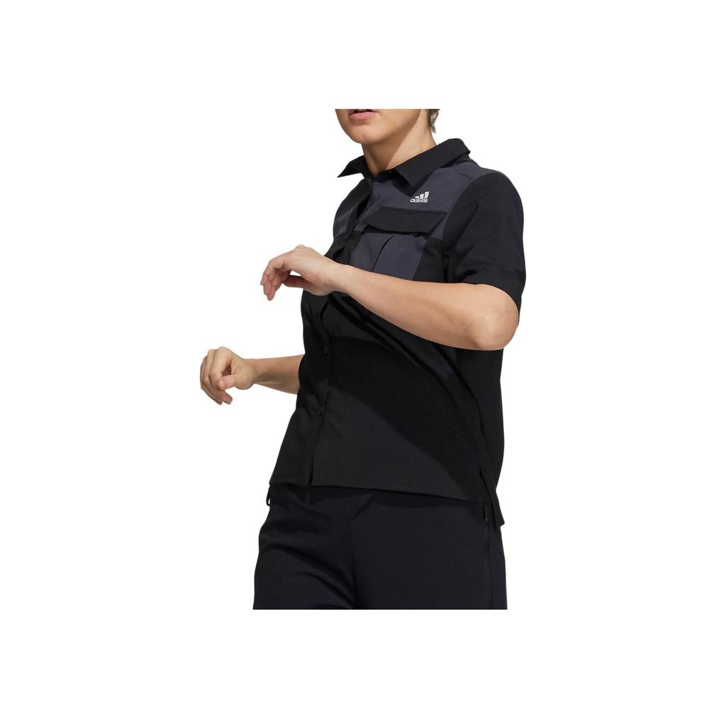 adidas Color Block Sports Casual Short Sleeve Shirt Women Shirts Black Gray H13816