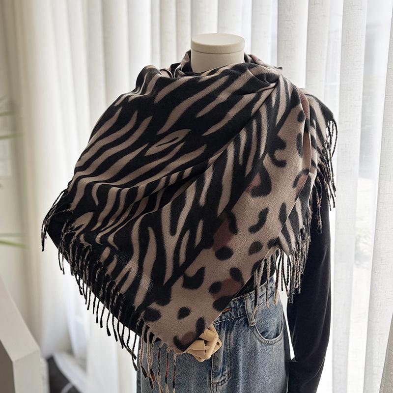 Scarf Female 1116 Autumn and Winter European and American Zebra Pattern Printing Tassel Imitation Cashmere Shawl Warm Scarf Wholesale