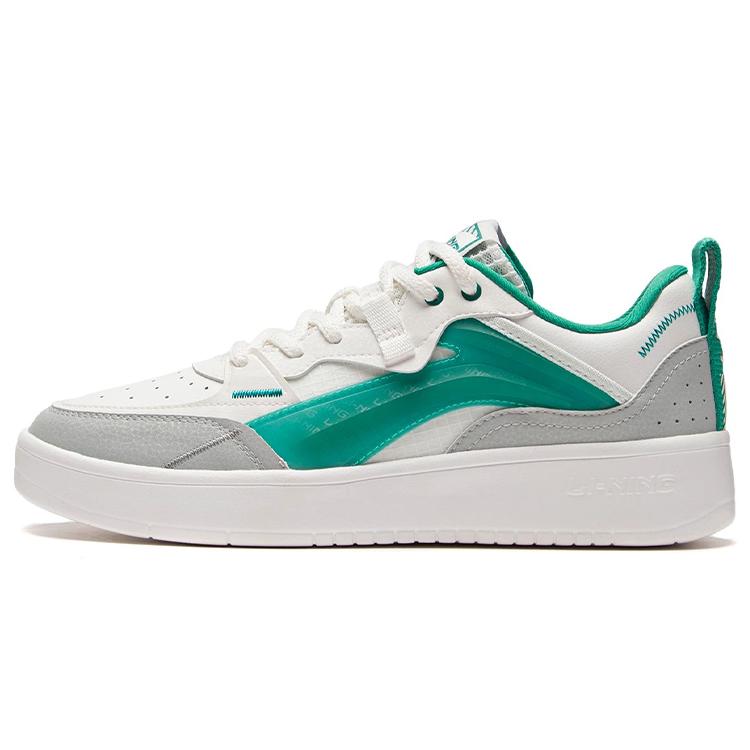 New LiNing Durable Lightweight And Breathable Low Top Skateboard Shoes Men's White Green AGCS085-4