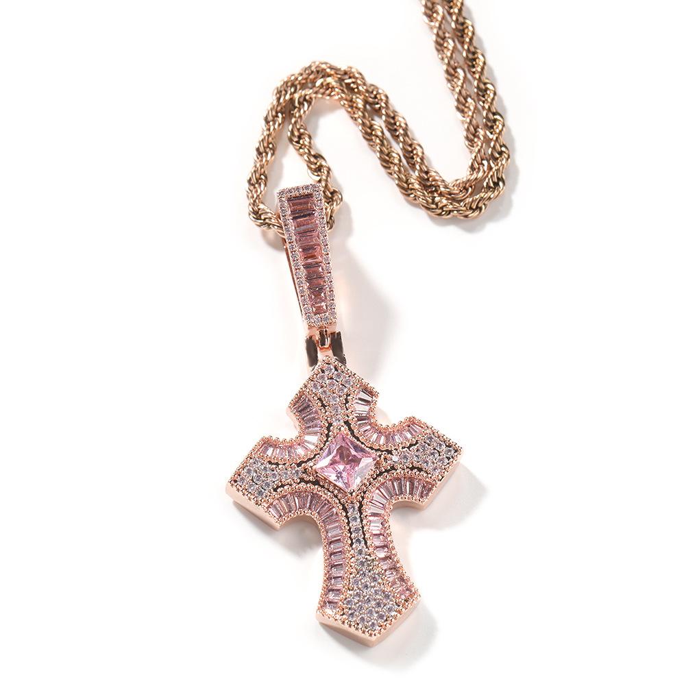Hip Hop Ladder Square Zircon Cross Pendant Personalized Hip Hop Trend Men's Necklace Accessories
