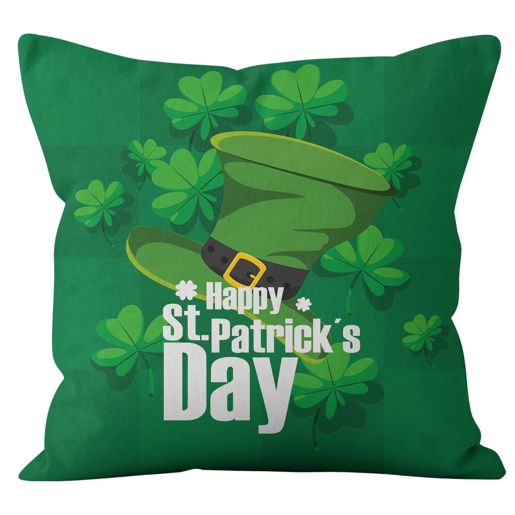 Home Cushion Cover St. Patrick's Day Pillowcase Four-leaf Clover Plaid Sofa Cushion Cover