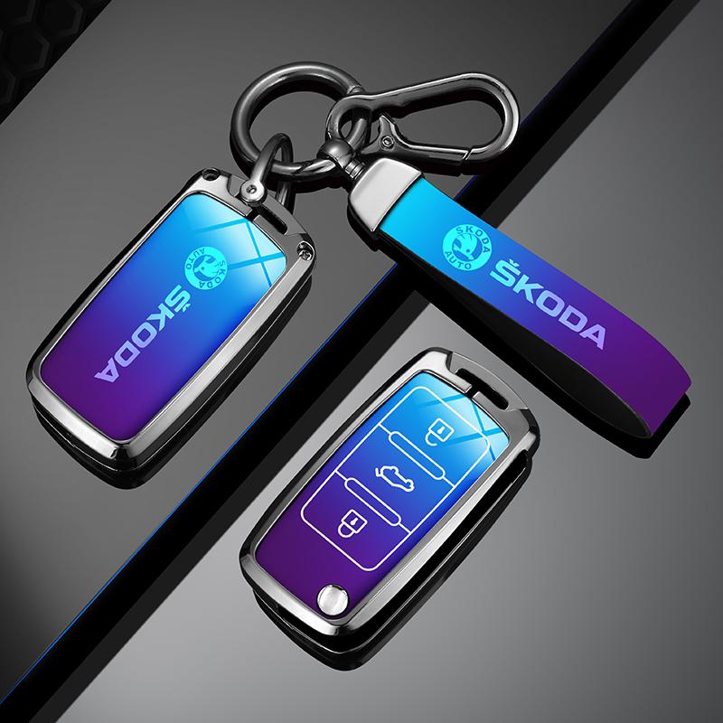 XOWS7 Zinc Alloy Car Flip Remote Key Case Full Cover Holder Shell Bag for Skoda Yeti Superb Rapid Octavia Keychain Accessories