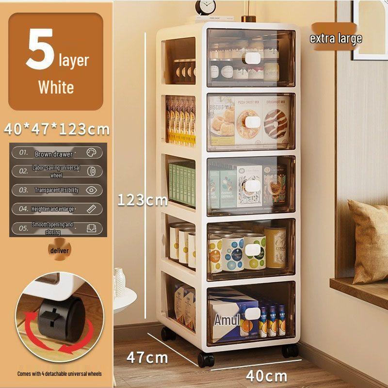 Multi-Layer Floor-Standing Storage Cabinet for Living Room: Drawer, Snack, and Clothes Organizer
