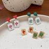 Year Earrings Square Red Female Ear studs Geometric Earrings Mahjong Earrings Korean Style Earrings