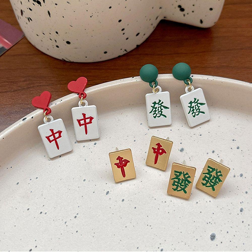 Year Earrings Square Red Female Ear studs Geometric Earrings Mahjong Earrings Korean Style Earrings