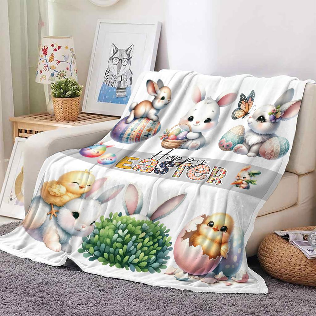 1PC Happy Easter Celebration Pattern Flannel Blanket,Soft,Skin-Friendly,Warm,Machine Washable,Suit for Sofa, Bed, Office,Camping