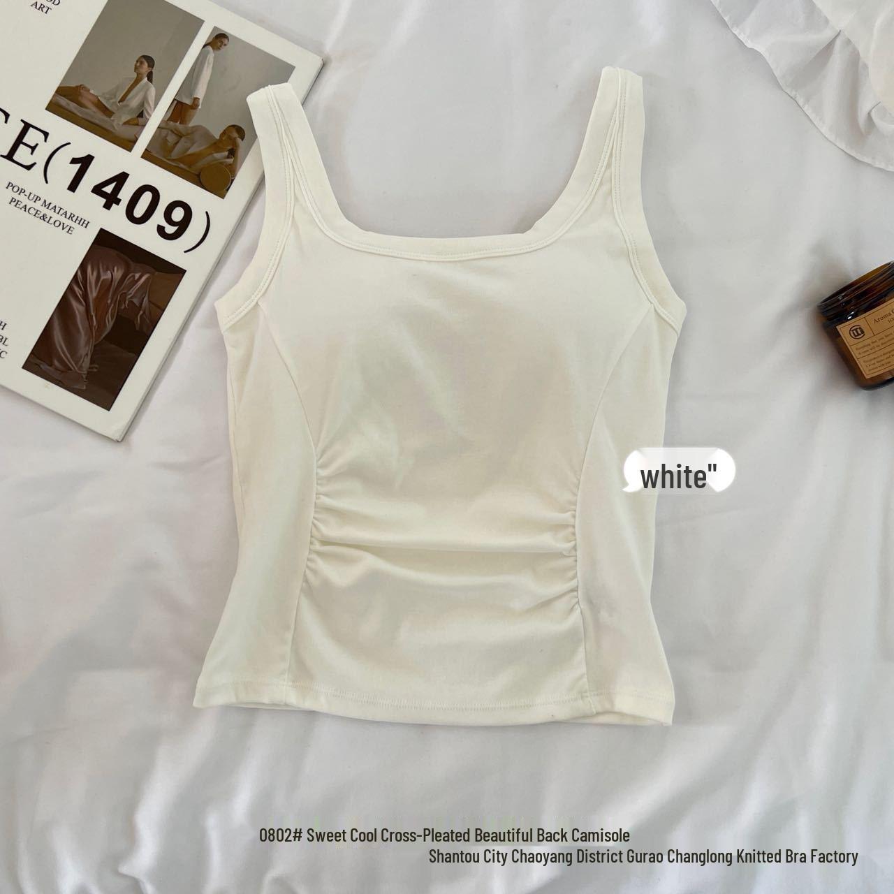 

Sleek Cross-Pleated Strappy Tank Top with Built-in Padded Support One Size (80-125 jin)