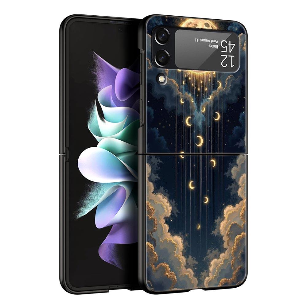 Fashion Starry Sky Stars Hard PC Phone Case For Samsung Galaxy Z Flip 7 6 5 4 Black Cover For Galaxy Z Flip 3 Foldable Funda Bag
