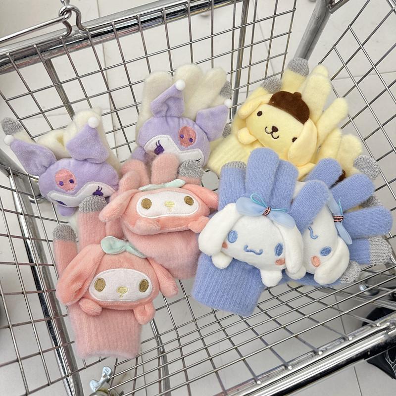 Autumn and Winter Children's Gloves Cartoon Sanrio Cute Knitted Gloves Thickened Cold Proof and Warm Five Finger Gloves for Boys and Girls