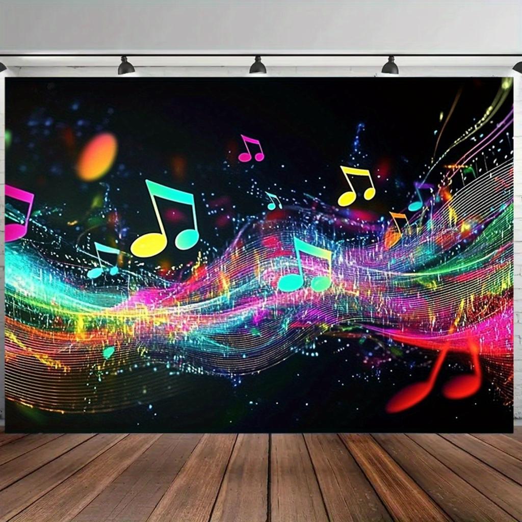 1pc Music Karaoke OKParty Backdrop Banner - Music Notes Stars Design Durable Polyester No Power Required Indoor Outdoor Wedding Birthday