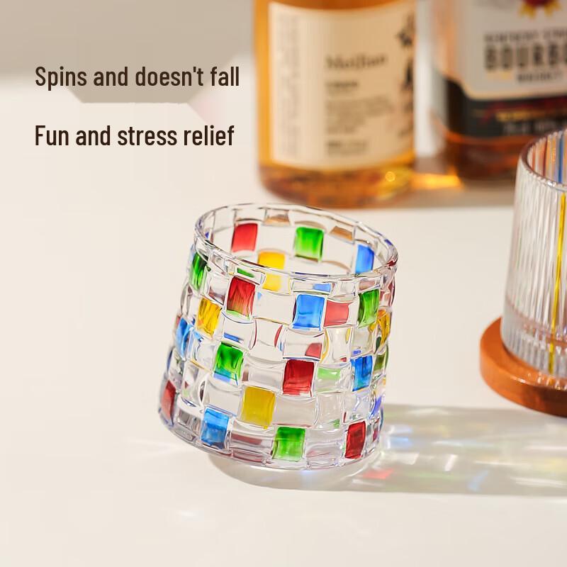 Striped Rotating Whiskey Tumbler Glass