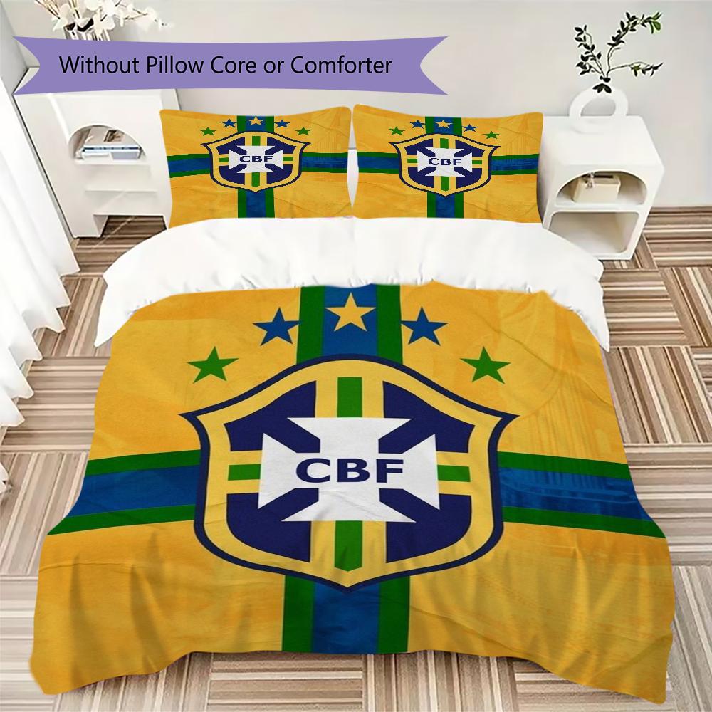 Brazilian Football Pattern Bedding Uilt Set Uilt Cover Pillowcase Home Decoration Birthday Gift (1 * Duvet Cover + 2 * Pillowcase Without Core)