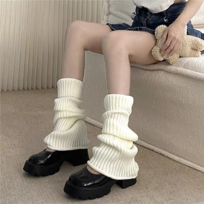 Thick Wool Knitted Leg Warmers Hot Girl Y2K Autumn Winter Flared Wide-Leg Slouch Socks Black White