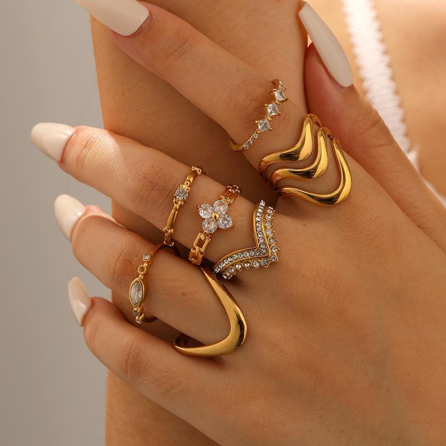 Geometric Stainless Steel Adjustable Ring With Diamonds For Women And Modern Fashion