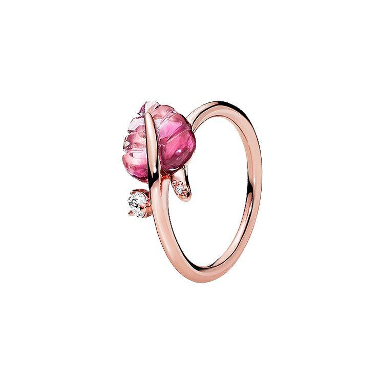 Pandora Rose Gold Glass Leaf Ring Women rings 188319PMU 48