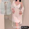 Spring and Summer Sexy Nightdress Lace Temptation V-neck Gathering Ice Silk Suspender Nightdress Backless Chest Pad Suspender Nightdress Set