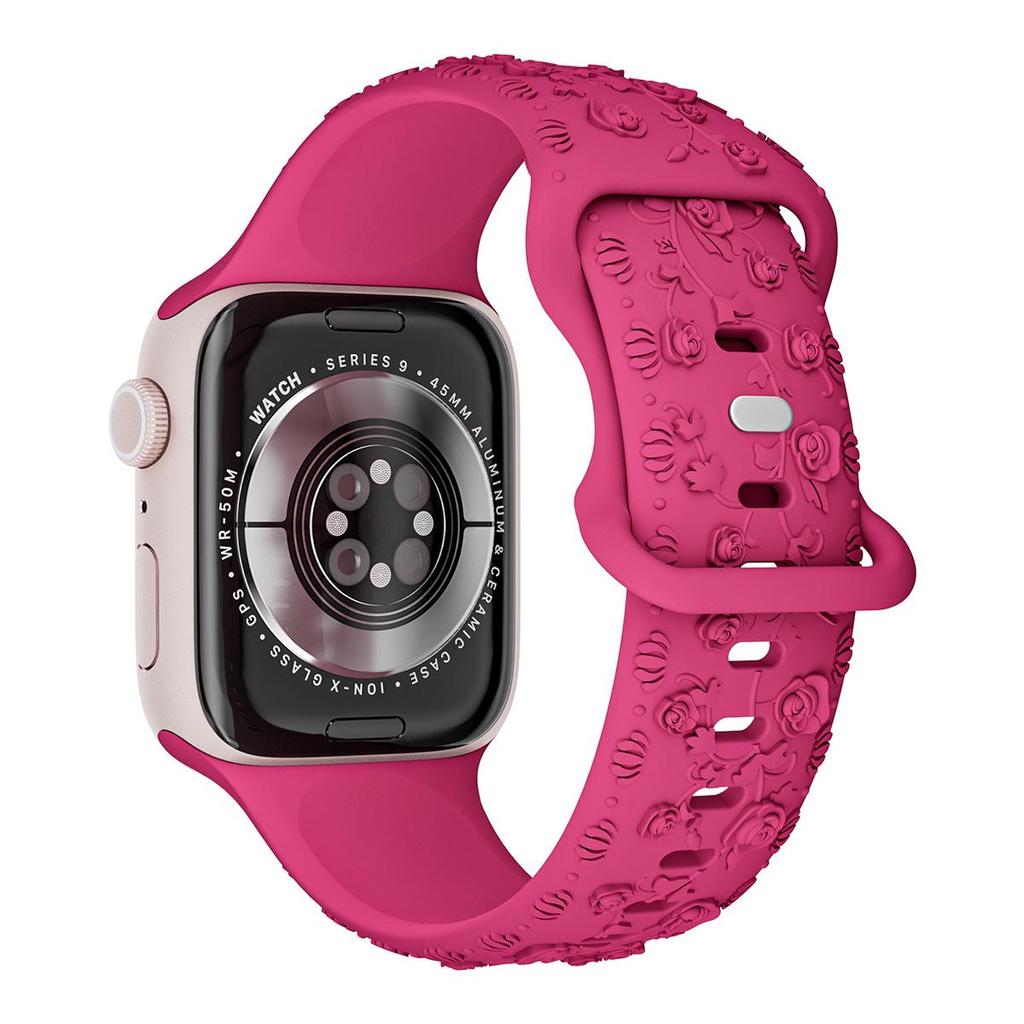 Embossed Rose Flower Silicone Strap for Apple Watch 9 Ultra