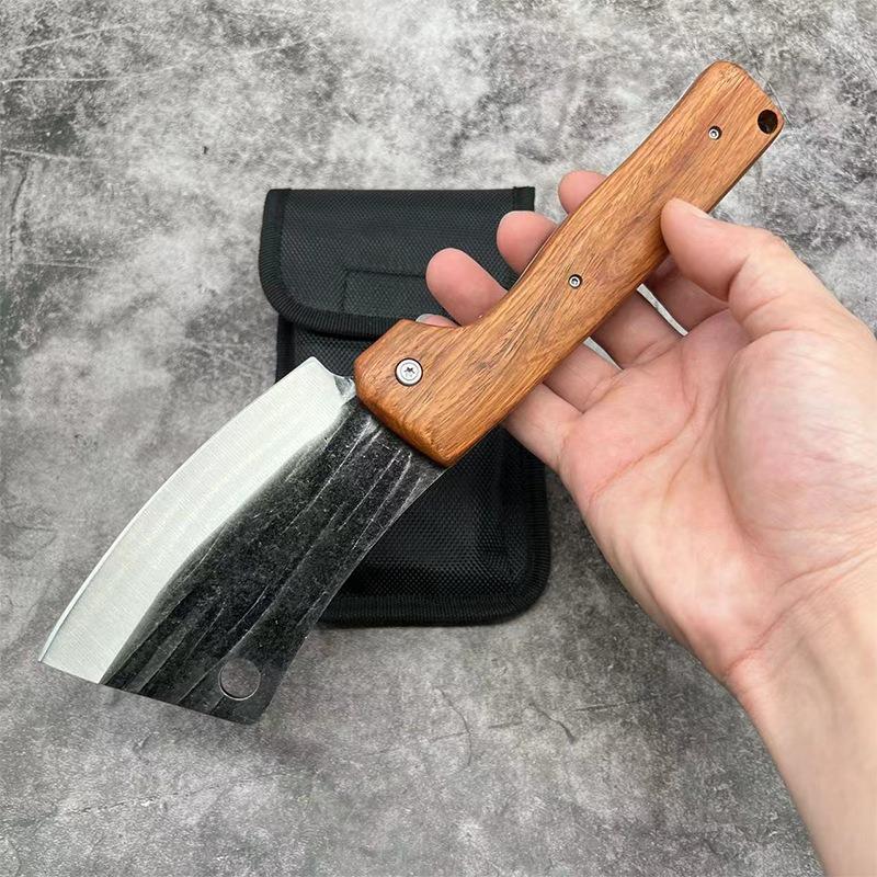 Portable Rosewood Handle, Two-purpose Folding Kitchen Knife for Chopping and Cutting, Thick, Sharp, Forged and Durable