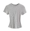 Summer New Female American Spice Girl Solid Color Crew Neck Short Sleeve T-Shirt Basic Threaded Bottom Top