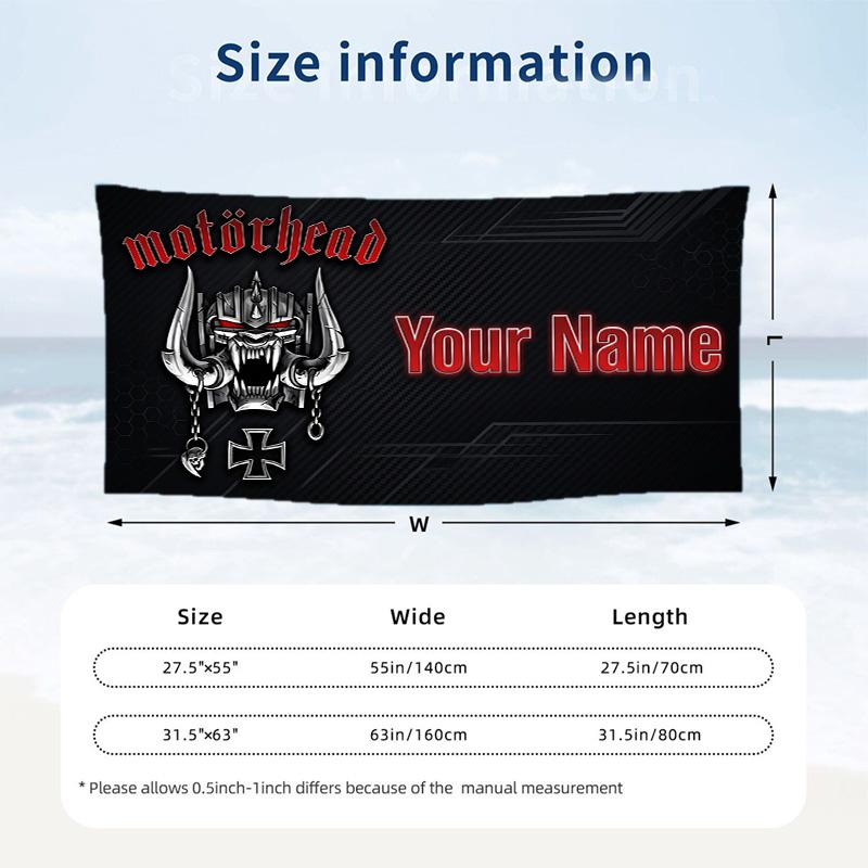 Custom Text Beach Towel, Soft Absorbent Swimming Multi-use TowelMotorhead