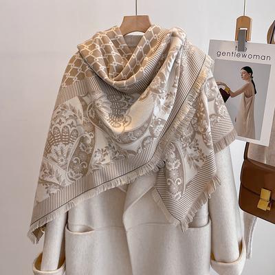 Women'S  Winter Cashmere Scarf - Tasseled Damask Printed Pashmina Shawl Warm Wrap & Foulard Poncho