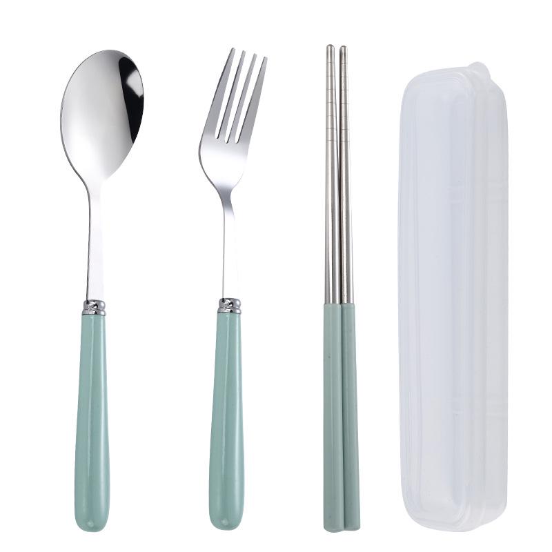 Portable Candy Color Stainless Steel Cutlery Set: Fork, Chopsticks, Spoon, Knife - Student/Outdoor Use.