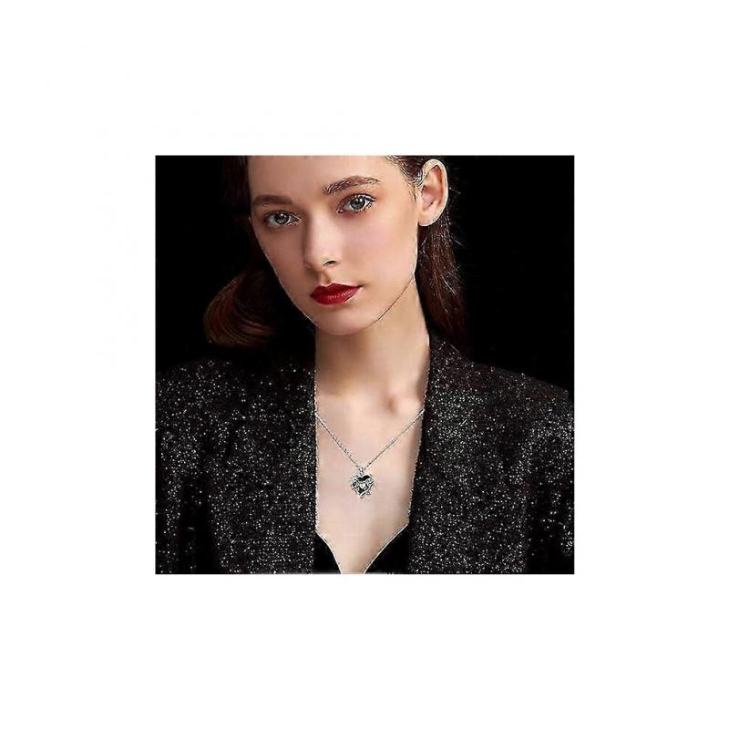 Schädel Halskette Sterling Silber Rose, Gothic Anhänger Herz Halskette, Schwarze Österreichische Kristall Halskette, Halloween Halskette Schmuck